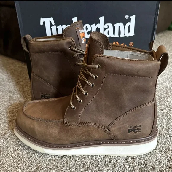 Men's Timberland PRO Wedge 6" Soft Toe Moc-Toe Work Boots Coconut Brown - Picture 6 of 7